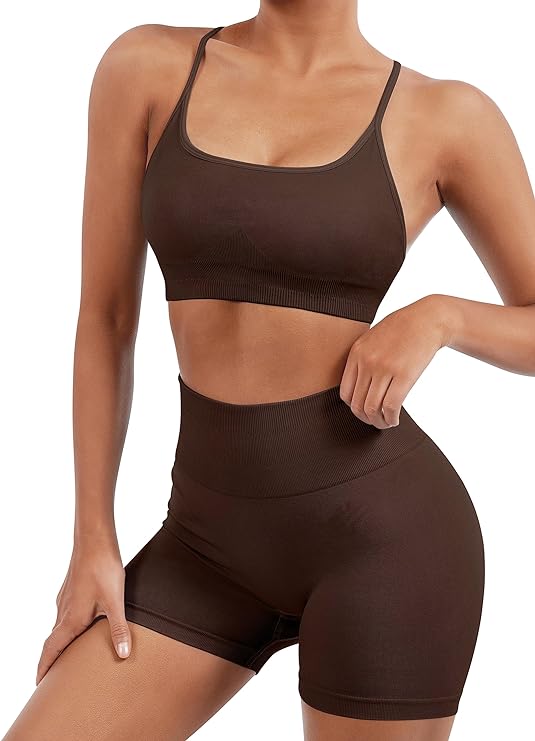 Seamless Workout Set - Strappy Sports Bra & High-Waist Booty Shorts